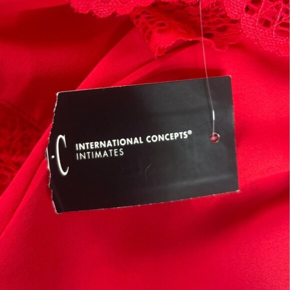 INC Intimates Short Robe Lace Trim Belt Womans Small Red New Sleepwear Silky - Picture 9 of 12